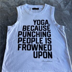 Eden Ashram Yoga Graphic Tank Top White Organic Cotton Size M